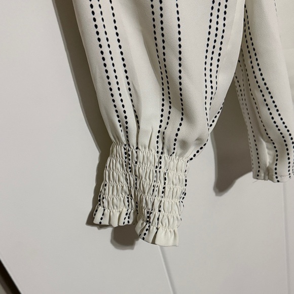 Ann Taylor Cream Striped Blouse with Bow - Picture 4 of 5